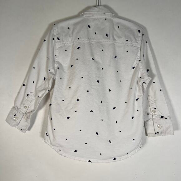 Boden Boy's Toddler Printed Button-Up Shirt 2-3T 98 cm White Long Sleeve Casual - Picture 2 of 6